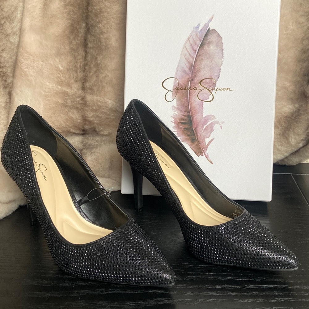 Sale! Elegant Black Studded and Shimmer Stiletto Heels. Jessica Simpson, size 7.